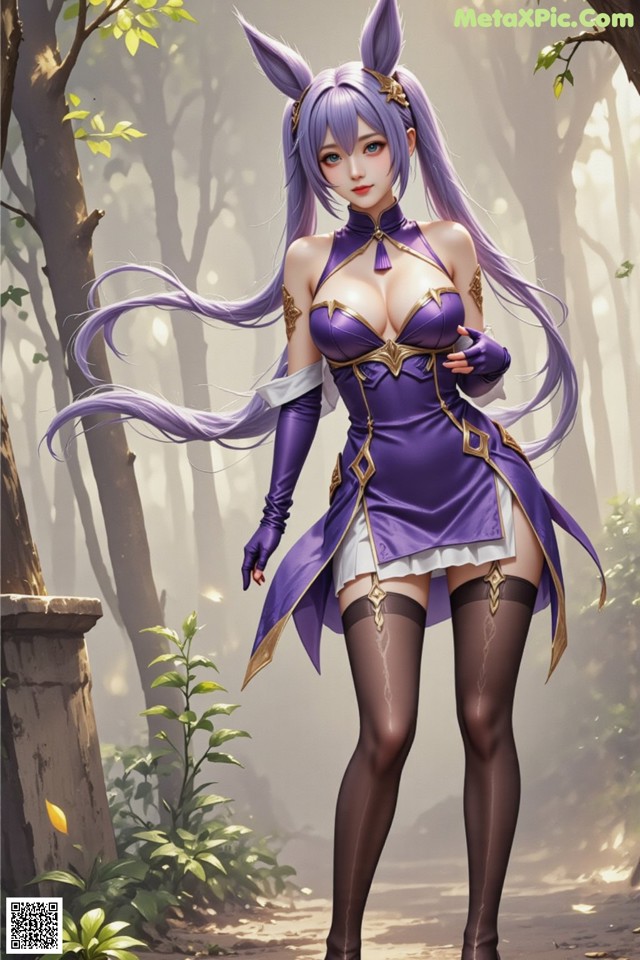 Hentai - Sovereign of Lightning in Exquisite Garb Set.2 20250126 Part 3 No.032ef7 A woman in a purple outfit is standing in the woods.