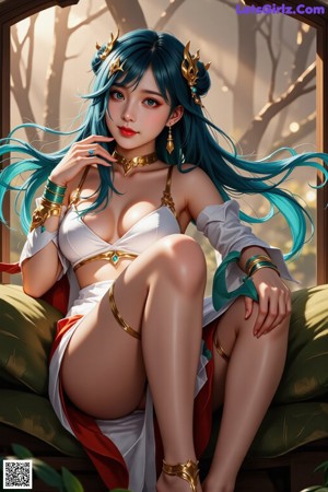 A woman in a bikini with a crown on her head standing on a rock.