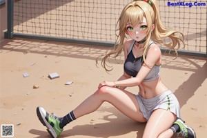 A woman holding a tennis racket on a tennis court.