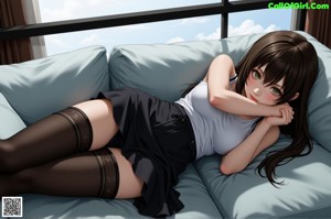 A 3D rendering of a naked woman with long black hair.
