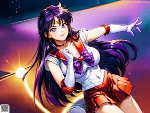 A girl in a sailor outfit sitting on the floor.